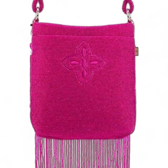 Mary Frances Fringe Benefit Bold Pink Beaded Embroidered Crossbody Handbag - Picture 2 of 16